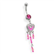 Pink Dangling Heart Belly Ring