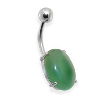 Surgical Steel Prong Set Oval Amazonite Semi Precious Stone Navel Ring