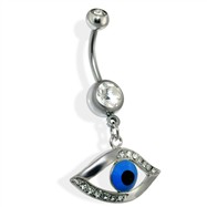 Mediterranean Blue Eye of Protection Belly Ring Steel with CZ