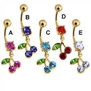 Gold Plate Belly Ring with CZ Cherries