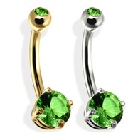 14K Gold Double Jeweled Belly Ring, Peridot