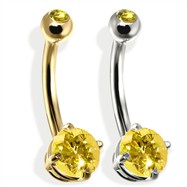 14K Gold Double Jeweled Belly Ring, Citrine