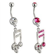 Steel Cz Paved Music Note Belly Ring with Skull