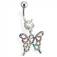 Navel Ring with Paved Butterfly