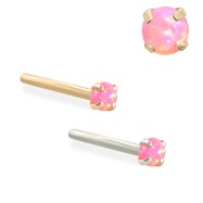 14K Gold Customizable Nose Stud with 2mm Round Pink Opal