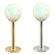 14K Gold Labret with White Opal Balls