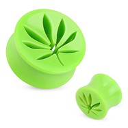 Pair Of Acrylic Saddle Plugs with Pot Leaf Cut-Out