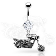 Navel Ring Round CZ with Motorcycle Dangle
