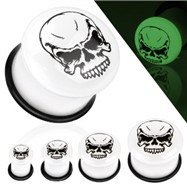 Pair Of Skull Logo Glow In The Dark Inlay Dome Top Single Flared Acrylic Plugs