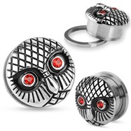 Pair Of Vintage Owl with Gemmed Red Eyes Surgical Steel Screw Fit Plugs