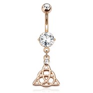 Celtic Knot Dangle Surgical Steel Over Rose Gold Tone Navel Ring