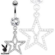 Playboy Bunny with Paved Gemmed Star Dangle Steel Navel Ring