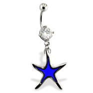 Belly Ring with Color Changing Dangling Star