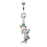 Flying Bear with Multi Color Gemmed Balloons Surgical Steel Dangle Navel Ring