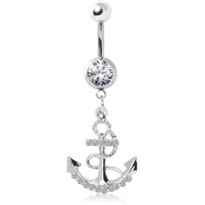 Surgical Steel Navel Ring with Gemmed Anchor with Rope