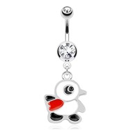 Penguin with Red Scarf Dangle Surgical Steel Navel Ring