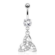 Celtic Knot with Paved Gems Dangle Surgical Steel Navel Ring