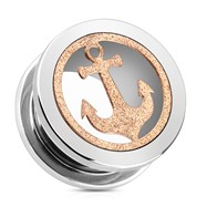 Pair Of Rose Gold Glittery Anchor with Surgical Steel Screw Fit Tunnels