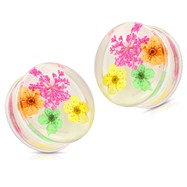 Pair Of Pink Dried Flower Clear Acrylic Saddle Fit Plugs