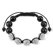 Black Crystal Clustered Bead Bracelet With Clear CZ