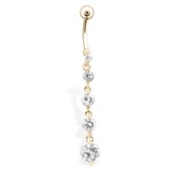 Gold Tone Belly Ring with 5 Clear Cascading Gems