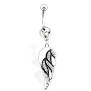 Fancy Black & White Wing Belly Ring with Clear Gems