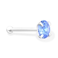 Silver Nose Bone with 2mm Light Blue CZ