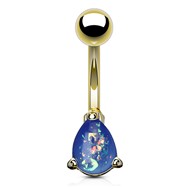 Navel Ring With Synthetic Blue Teardrop Opal