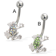 Jeweled frog belly button ring
