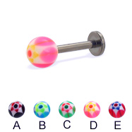 Titanium labret with acrylic star balls, 14 ga