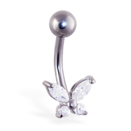 Small jeweled butterfly belly ring